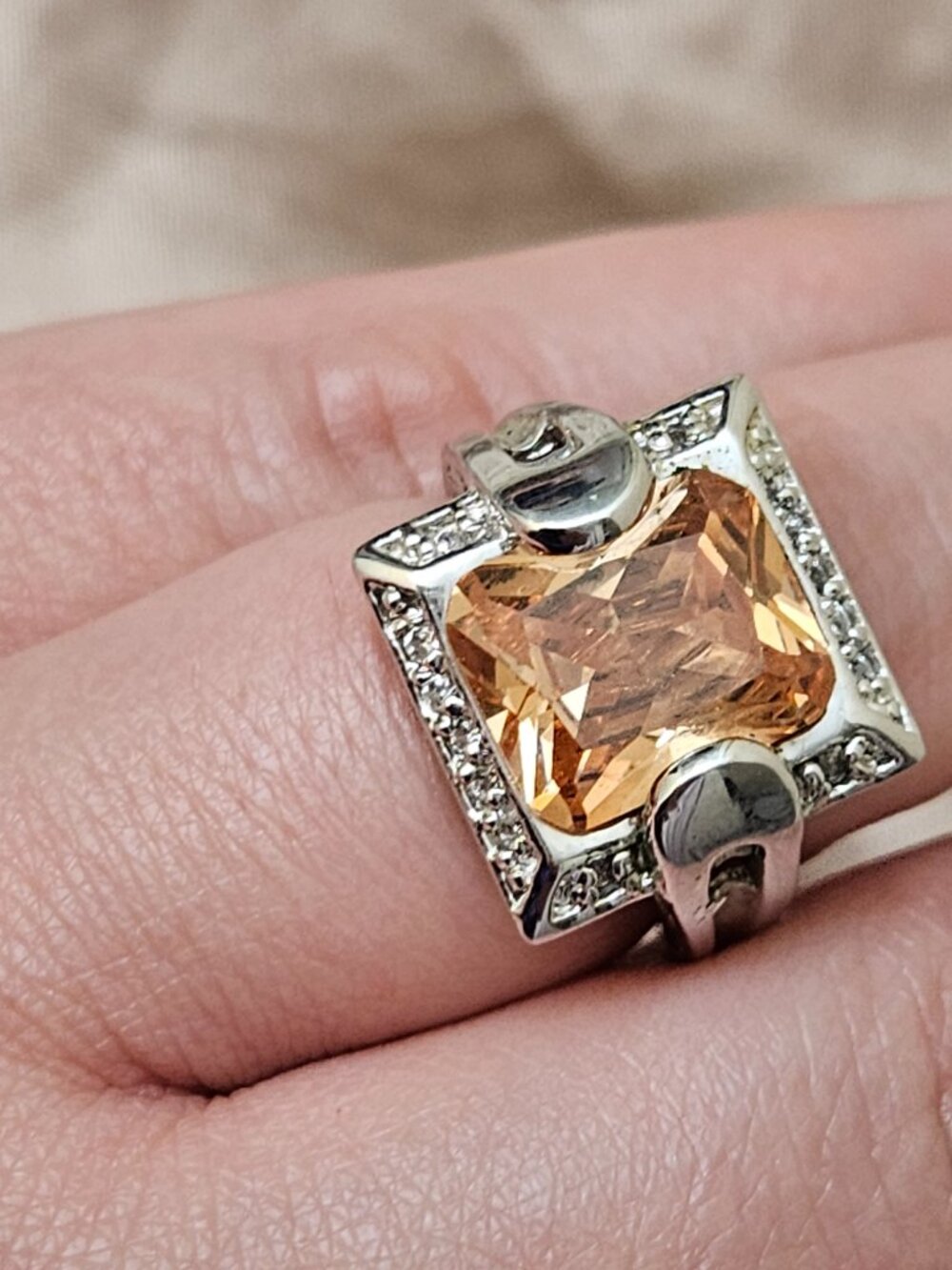 Vintage Style Cocktail Ring-Silver Tone-Size 7